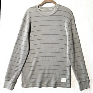 VTG Fossil Men's L Striped Thermal Waffle Knit‎ Y2K 90s 00s Long Sleeve Gray